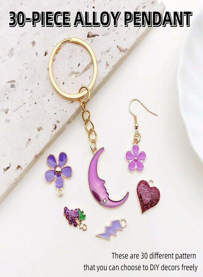 TecoKart 30 PCS Charms For Bracelet Making, Purple Charm Bracelet Pendant DIY, Cute Charms For Jewellery Making, Unicorn Moon Flower Heart Mermaid Charm Bracelet Making Kit For Necklace Pendent DIY - Image 5